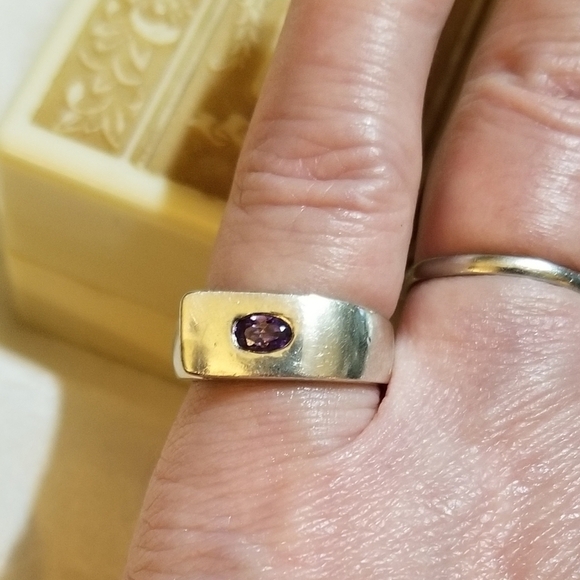 vtg Hand Crafted Sterling Amethyst Cigar Band Ring - Picture 3 of 7